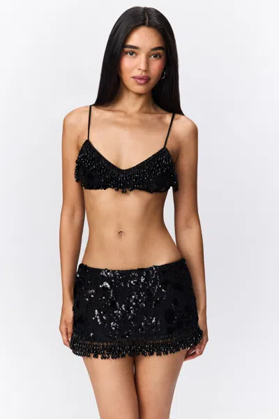 Danielle Guizio Ny Beaded Fringe Bralette In Black