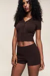 Danielle Guizio Ny Calesia Zip Up Top In Brown