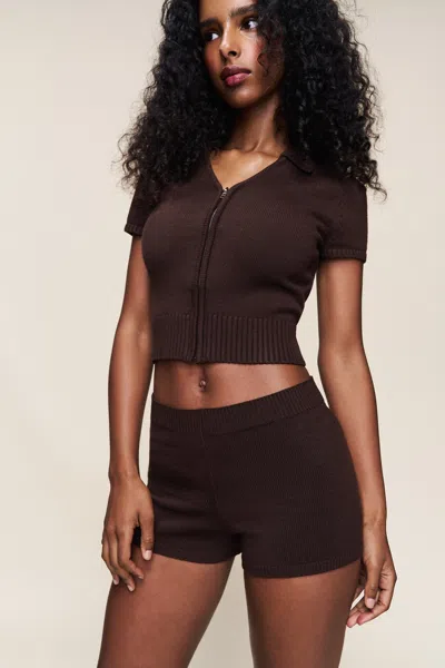 Danielle Guizio Ny Calesia Zip Up Top In Brown