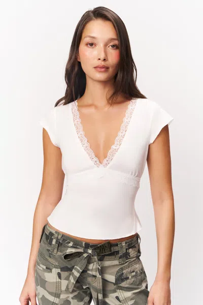 Danielle Guizio Ny Camille Lace Trim V-neck In White