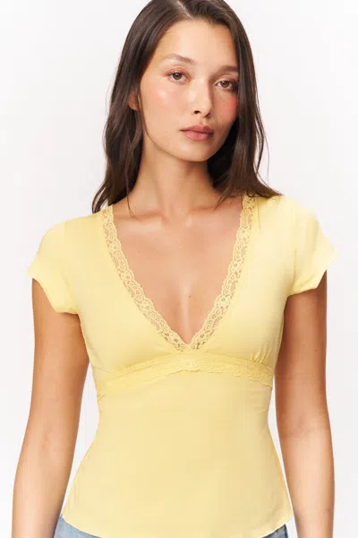 Danielle Guizio Ny Camille Lace Trim V-neck In Yellow