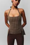 Danielle Guizio Ny Carine Halter Top In Brown Stripe