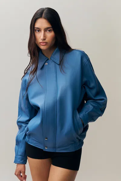 Danielle Guizio Ny Costa Leather Jacket In Sapphire