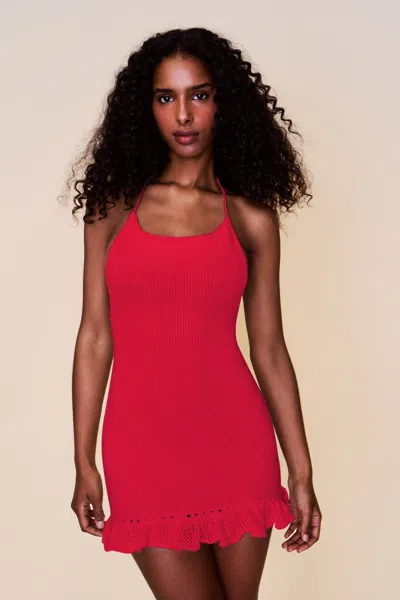 Danielle Guizio Ny Crochet Halter Mini Dress