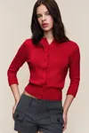 Danielle Guizio Ny Emelie Cropped Wool Cardigan In Red