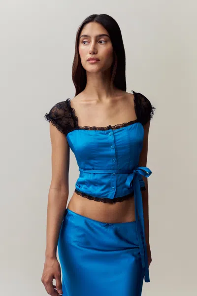 Danielle Guizio Ny Kahli Lace Top In Sapphire