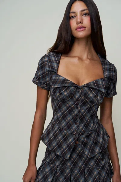 Danielle Guizio Ny Lia Buttondown Diamond Tartan Corset In Gray