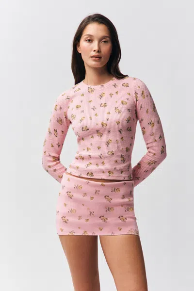 Danielle Guizio Ny Long Sleeve Thermal Top In Baby Pink