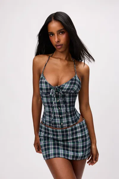 Danielle Guizio Ny Marini Tartan Corset In Emerald Navy Classic Tartan