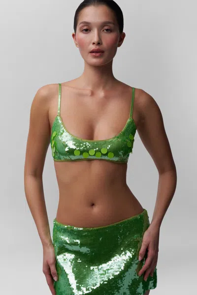 Danielle Guizio Ny Paillette Bralette In Martini Olive
