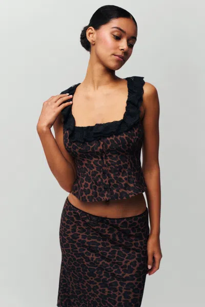 Danielle Guizio Ny Paloma Lace Top In Leopard