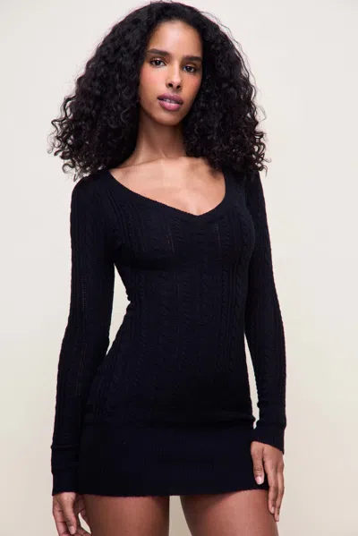 Danielle Guizio Ny Poet Cable Knit Mini Dress In Black