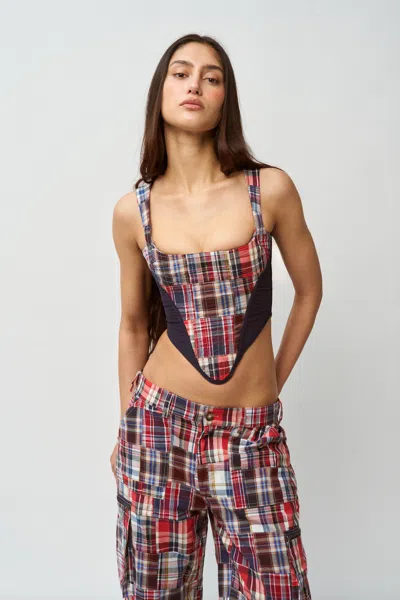 Danielle Guizio Ny Serene Patchwork Corset In Blue Multi