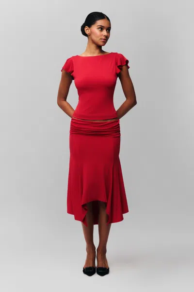 Danielle Guizio Ny Soffiano Skirt In Red Love