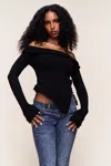 Danielle Guizio Ny Soler Fold Over Knit Top In Black