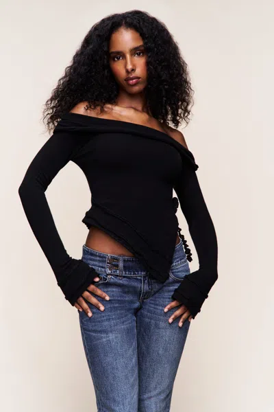 Danielle Guizio Ny Soler Fold Over Knit Top In Black
