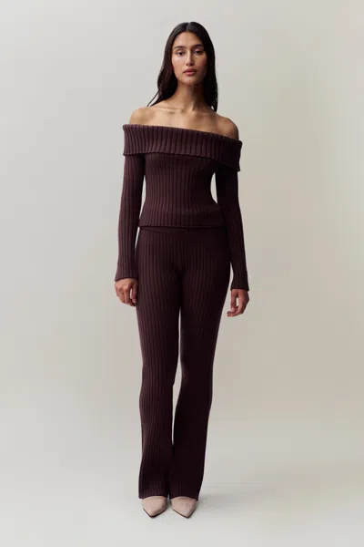 Danielle Guizio Ny Thalia Rib Pants In Chocolate