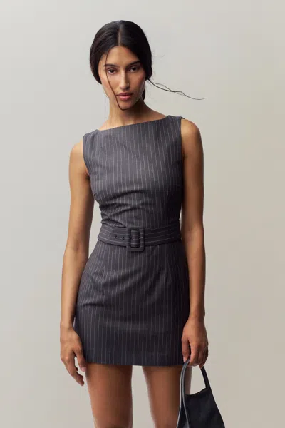 Danielle Guizio Ny Via Pinstripe Dress In Charcoal/white