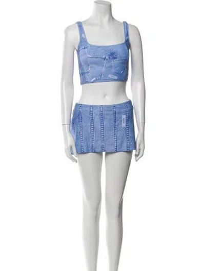 Pre-owned Danielle Guizio Nylon Embroidered Accent Skirt Set In Purple