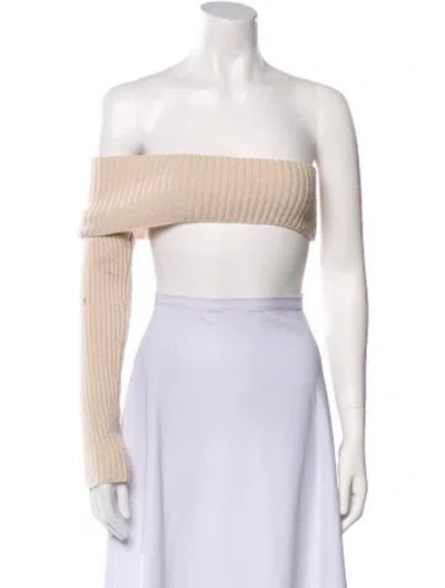 Pre-owned Danielle Guizio Off-the-shoulder Sweater In Neutral