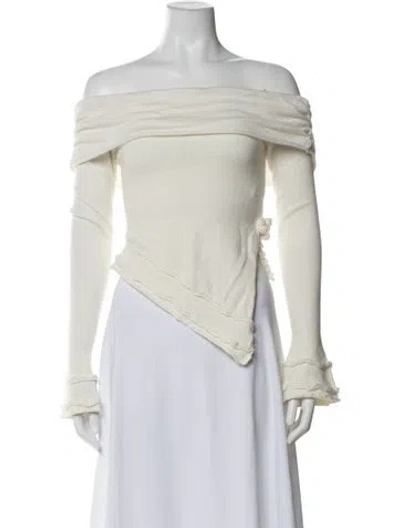 Pre-owned Danielle Guizio Off-the-shoulder Sweater In Neutral