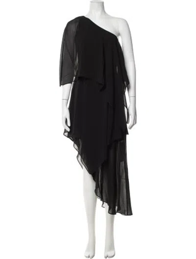 Pre-owned Danielle Guizio One-shoulder Midi Length Dress In Black