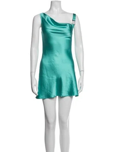 Pre-owned Danielle Guizio One-shoulder Mini Dress In Green