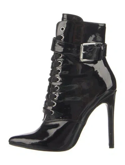 Pre-owned Danielle Guizio Patent Leather Lace-up Boots In Black