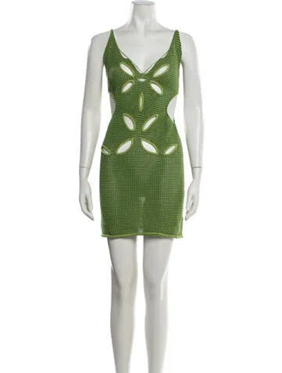 Pre-owned Danielle Guizio Patterned Mini Dress In Green