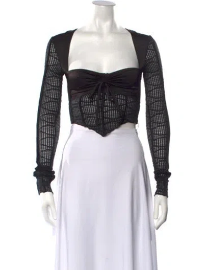 Pre-owned Danielle Guizio Patterned Square Neckline Crop Top W/ Tags In Black