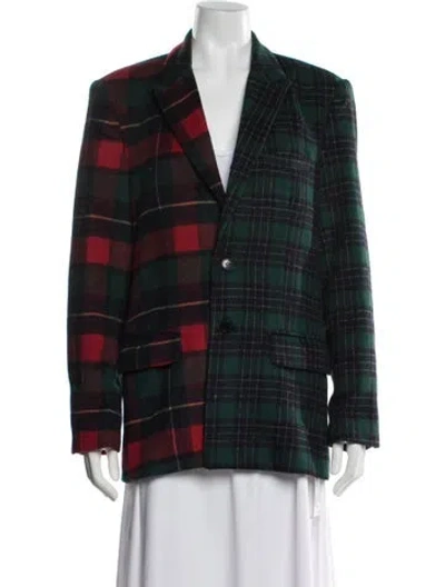Pre-owned Danielle Guizio Plaid Print Blazer In Green
