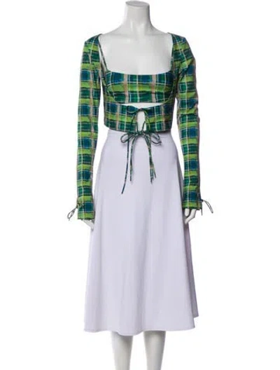Pre-owned Danielle Guizio Plaid Print Bow Accents Set In White