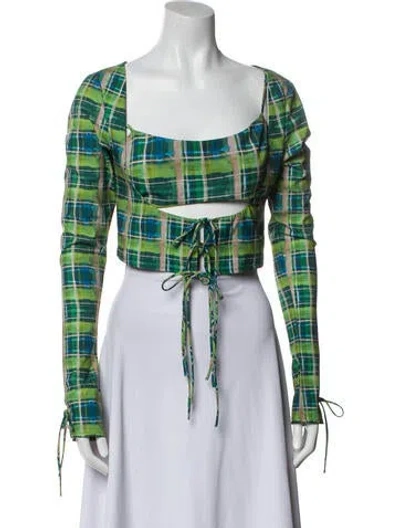 Pre-owned Danielle Guizio Plaid Print Cutout Accent Set In Blue