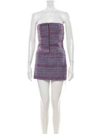 Pre-owned Danielle Guizio Plaid Print Cutout Accent Skirt Set In Purple