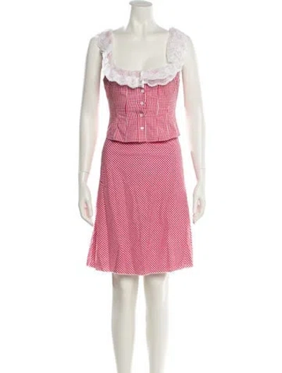 Pre-owned Danielle Guizio Plaid Print Lace Trim Embellishment Skirt Set W/ Tags In Pink