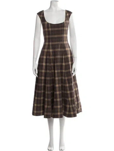 Pre-owned Danielle Guizio Plaid Print Midi Length Dress In Brown