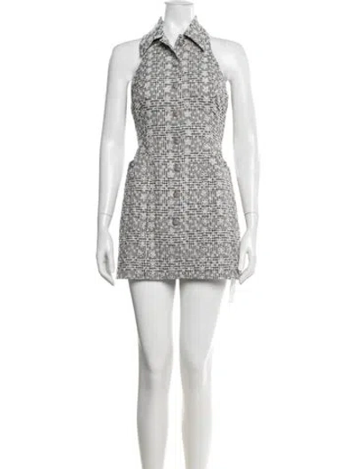 Pre-owned Danielle Guizio Plaid Print Mini Dress W/ Tags In White
