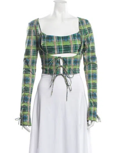 Pre-owned Danielle Guizio Plaid Print Set In Green