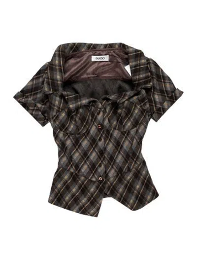 Pre-owned Danielle Guizio Plaid Print Short Sleeve Top W/ Tags In Brown