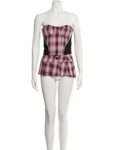 Pre-owned Danielle Guizio Plaid Print Vest In Pink