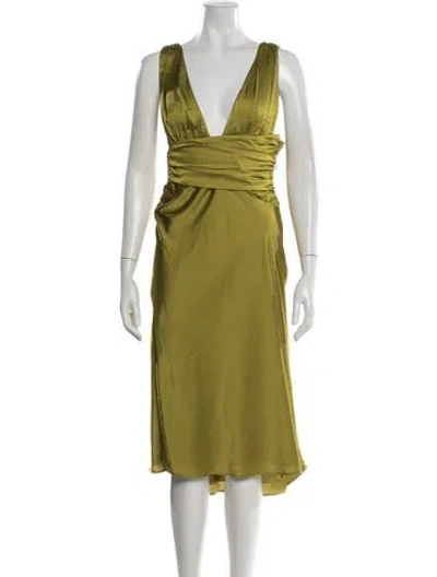 Pre-owned Danielle Guizio Plunge Neckline Midi Length Dress In Green