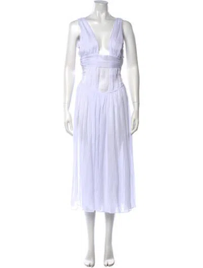 Pre-owned Danielle Guizio Plunge Neckline Midi Length Dress In White
