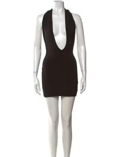 Pre-owned Danielle Guizio Plunge Neckline Mini Dress In Black