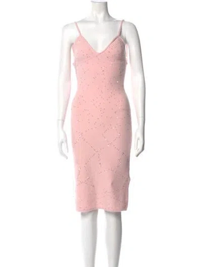 Pre-owned Danielle Guizio Polka Dot Print Knee-length Dress In Pink