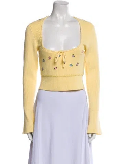 Pre-owned Danielle Guizio Printed Scoop Neck Sweater In Yellow