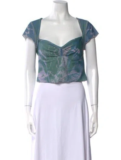 Pre-owned Danielle Guizio Printed Square Neckline Crop Top In Blue