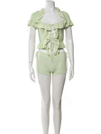 Pre-owned Danielle Guizio Ruffle Embellishment Short Set In Green