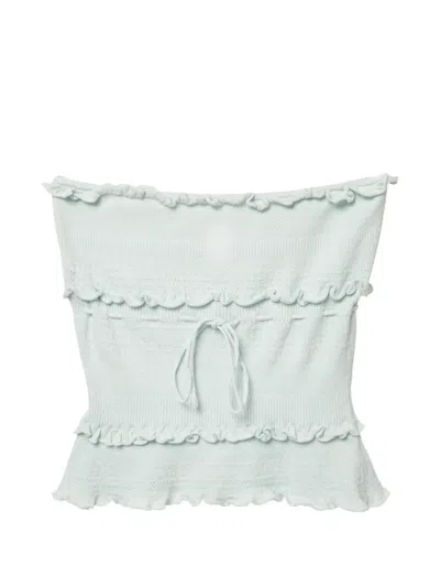 Pre-owned Danielle Guizio Ruffle-trim Drawstring Tube Top In Blue