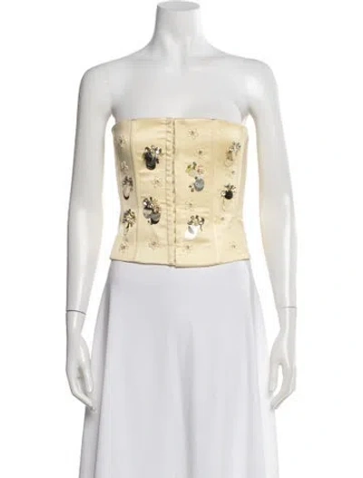 Pre-owned Danielle Guizio Satin Patterned Top In Yellow