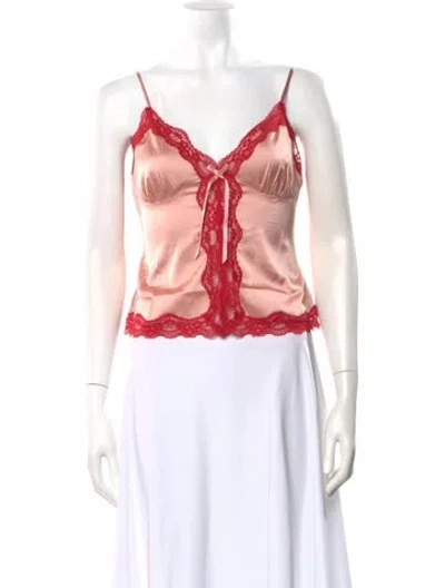 Pre-owned Danielle Guizio Satin V-neck Top In Pink